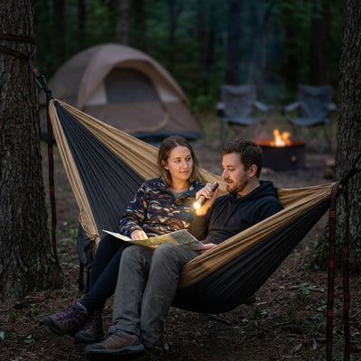 hamac double le soir en nature